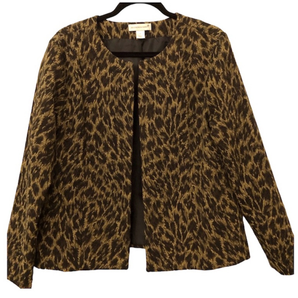 Womens Animal Print Open Jacket - Brown/Black